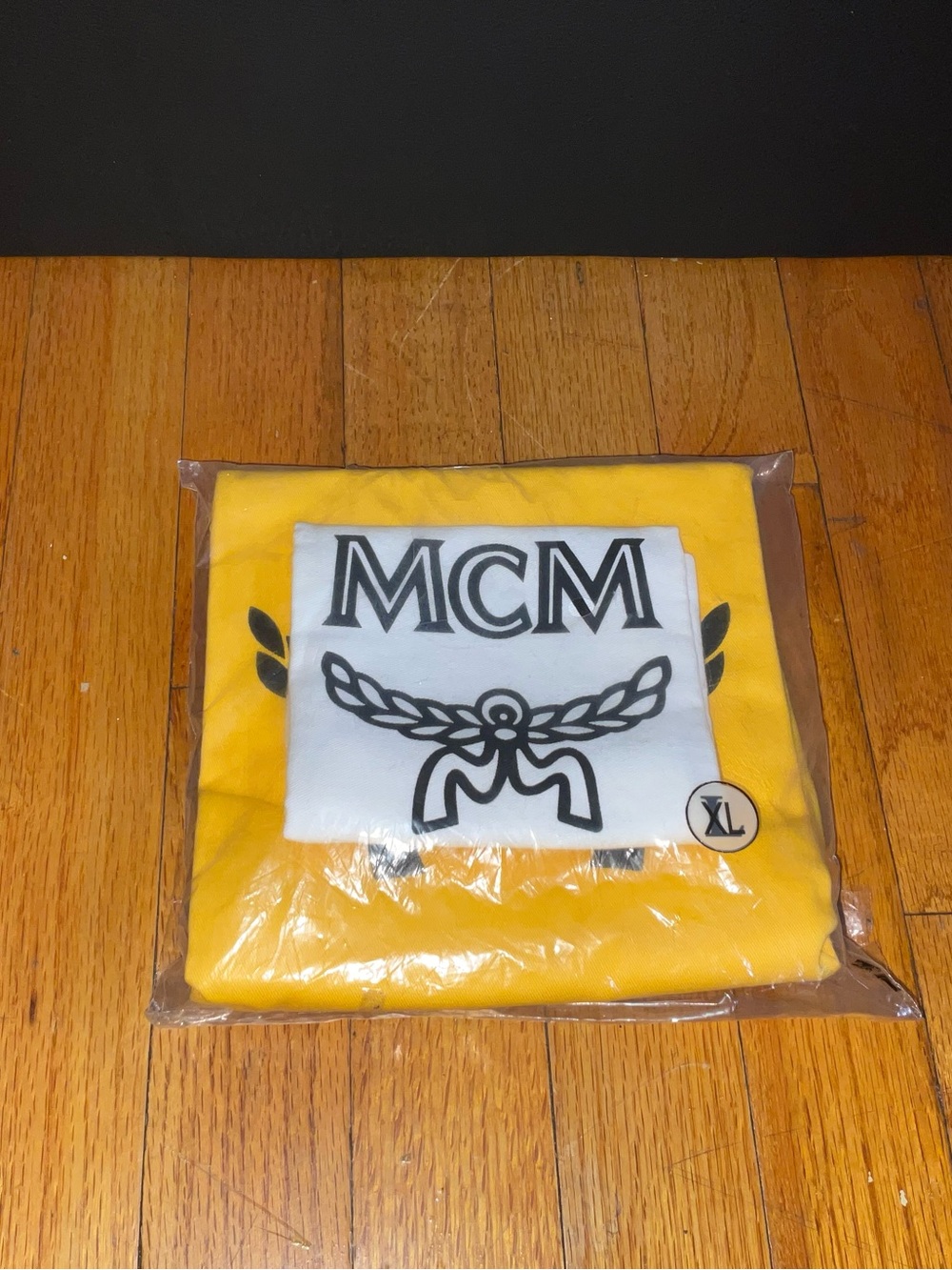 MCM XL Yellow Logo Designer Dustbag Lightweight Unisex Drawstring Bag
